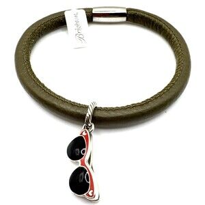 Brighton Woodstock Olive Green Leather Bracelet 8.5 Inches NWT +Sunglasses Charm